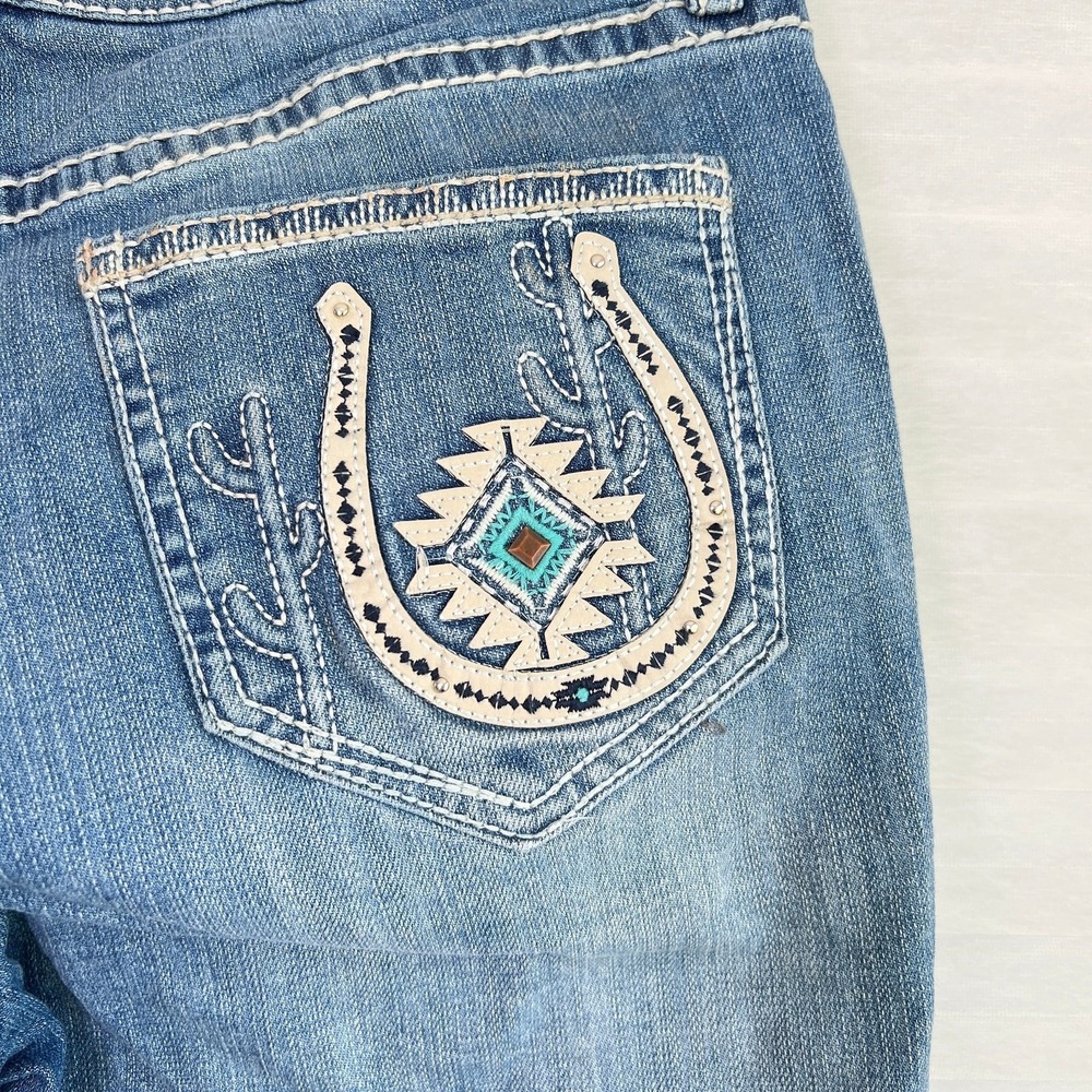 Women’s Boot Cut Jeans with Embroidered Pocket - Light Blue - Picture 4 of 10